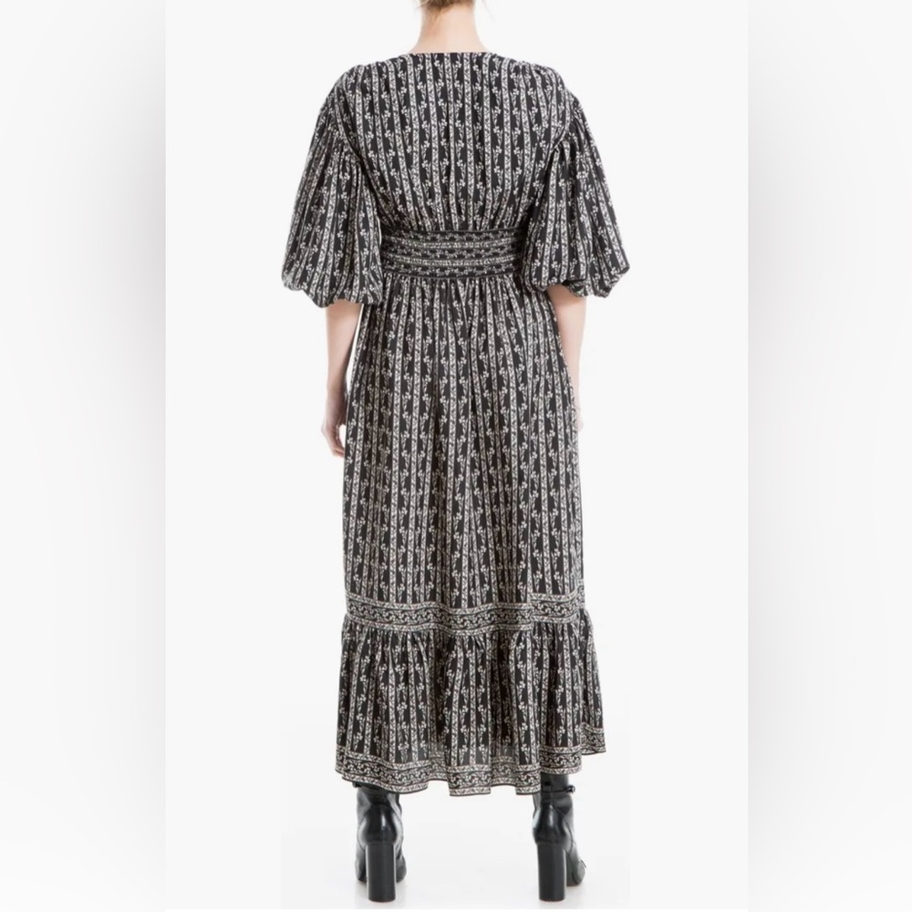 NWOT Max Studio Flat Crepe 3/4 Puff Sleeve, Deep V Neck Maxi Dress, Size Medium - Picture 2 of 4